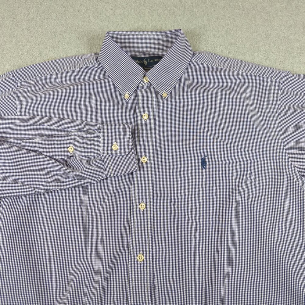 Ralph Lauren Shirt Mens 16.5 Yarmouth Purple Gingham Check Button Down VTG